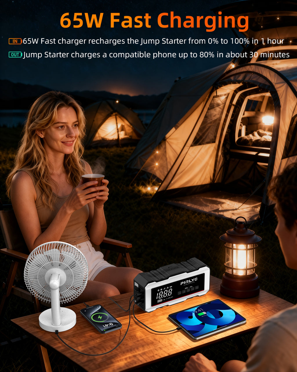 8000A Portable Car Battery Jump Starter with Air Compressor, 160 PSI | 12V Jump Box for All Gas/12L Diesel, Force Start, Auto Shut-Off Tire Inflator, 65W PD Fast Charging, 800-Lumen LED Flashlight