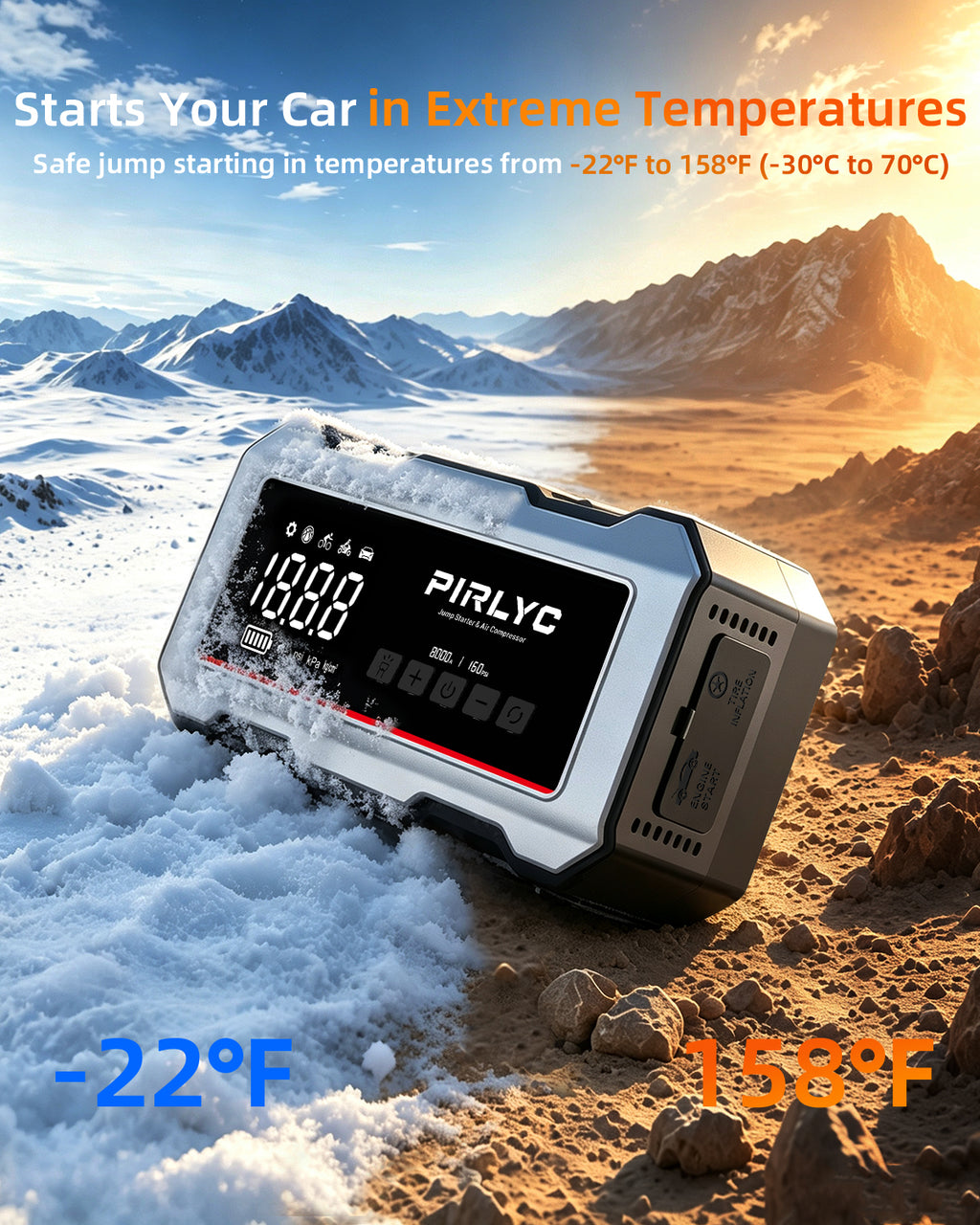 8000A Portable Car Battery Jump Starter with Air Compressor, 160 PSI | 12V Jump Box for All Gas/12L Diesel, Force Start, Auto Shut-Off Tire Inflator, 65W PD Fast Charging, 800-Lumen LED Flashlight